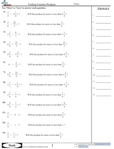 Fraction Worksheets - Finding Fraction Product worksheet